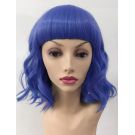 Short Blue Wig Wavy With Blunt Bangs