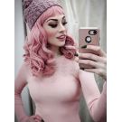 Curly Dusty Pink Wig With Short Bangs