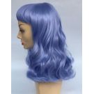 Blue Wig With Curly Lengths And Bangs