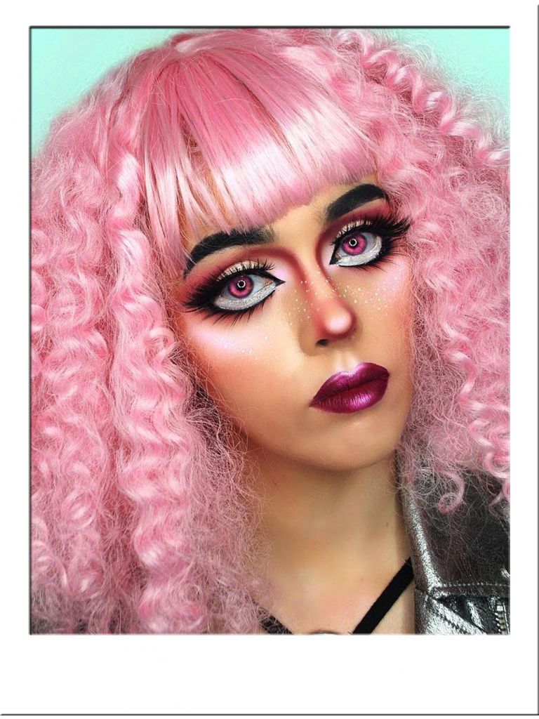 Curly Pink Wig With Bangs