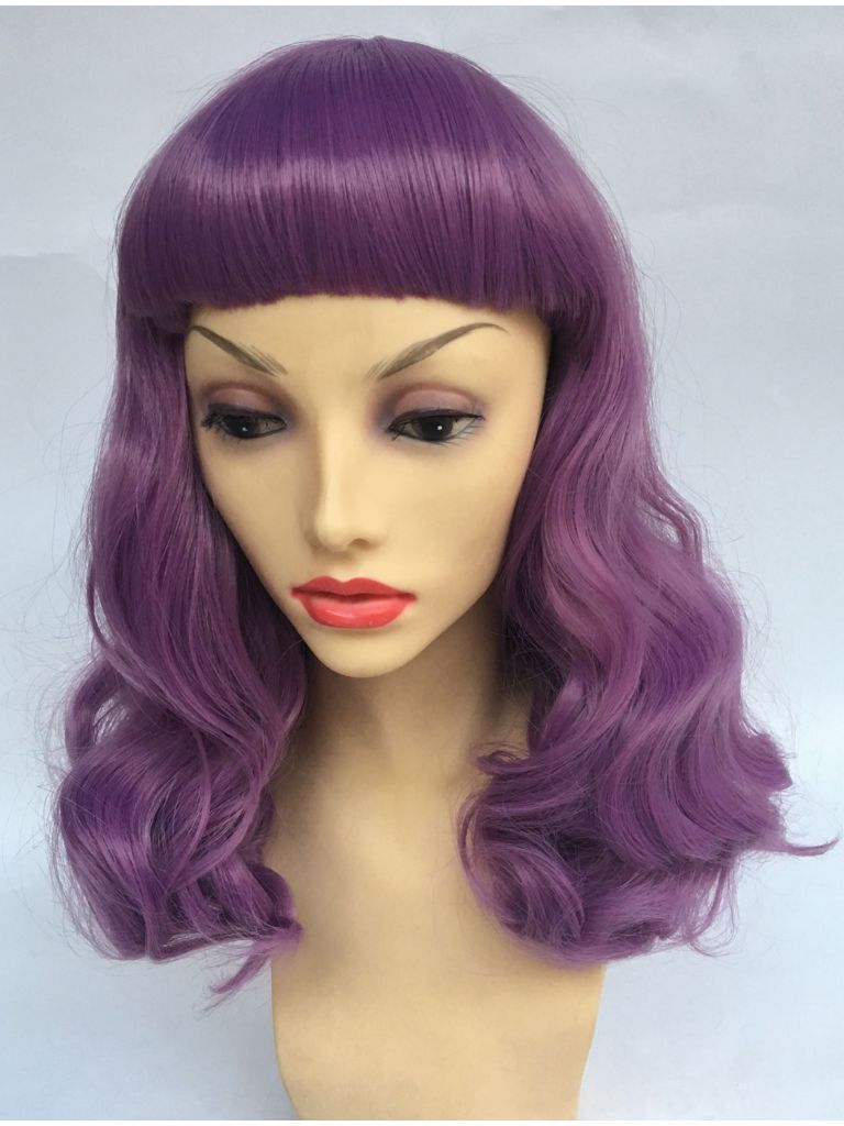 1950s Purple Wig With Bangs