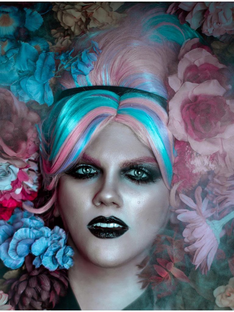 Pink Blue And Purple Beehive Hair Wig