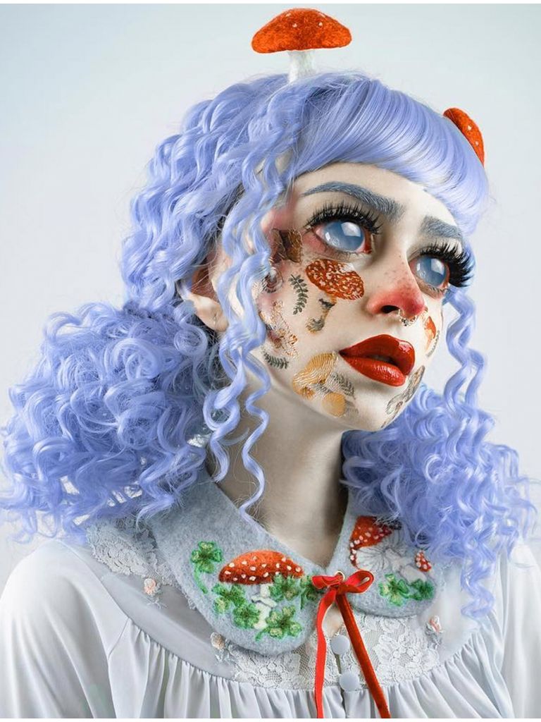 Medium Length Pastel Blue Curly Wig