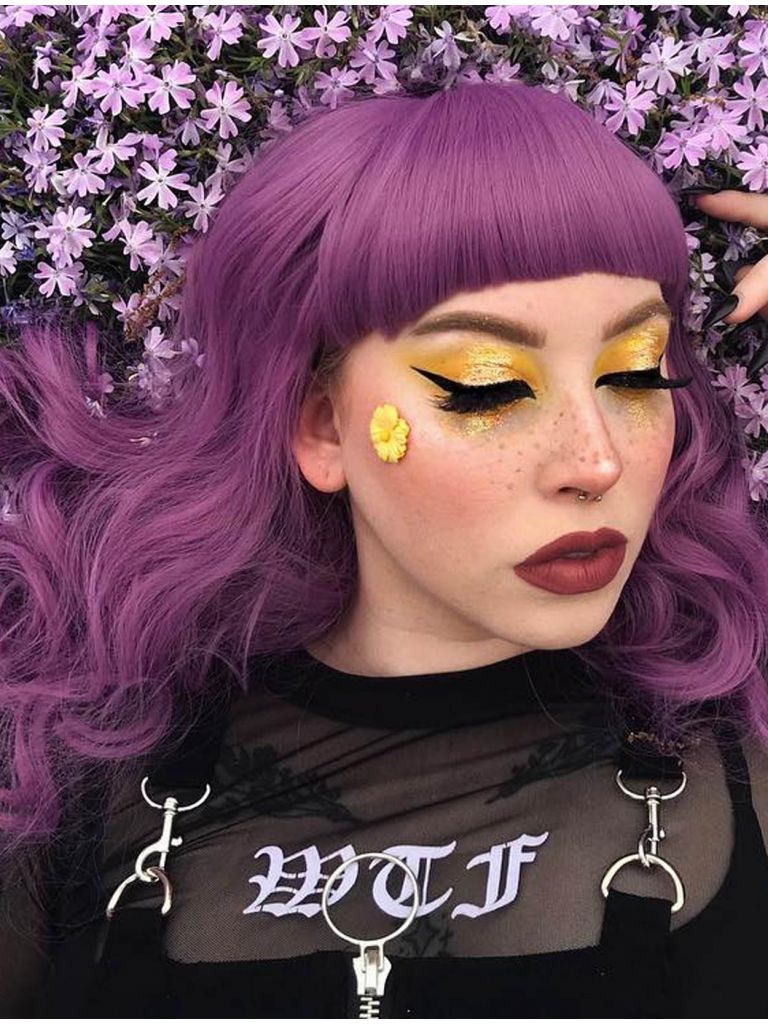Curly Purple Wig With Bangs
