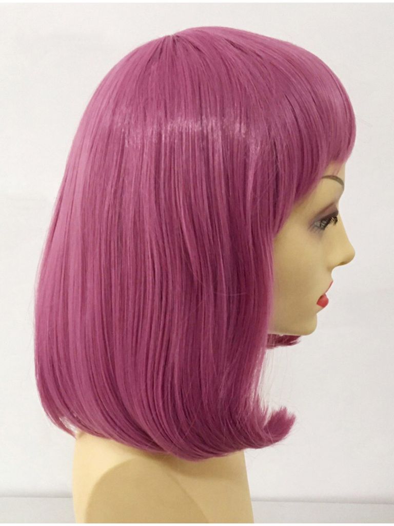 Deep Pink Short Bob Wig With Bangs