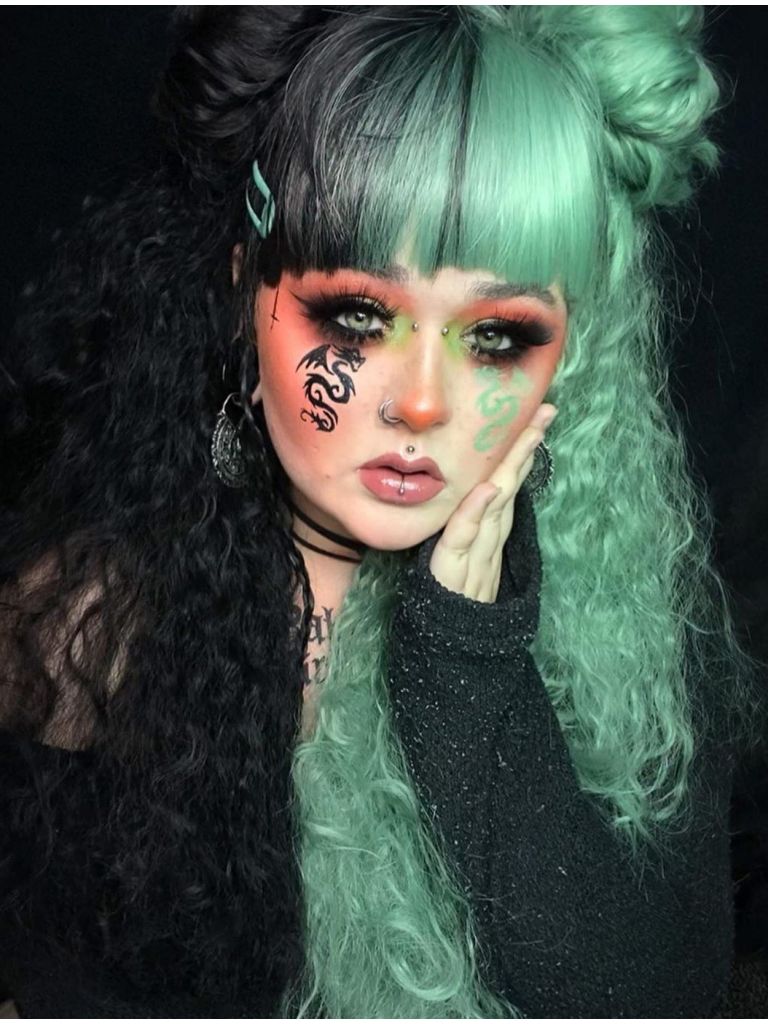 Emo Wig Green And Black Split Hair Dye
