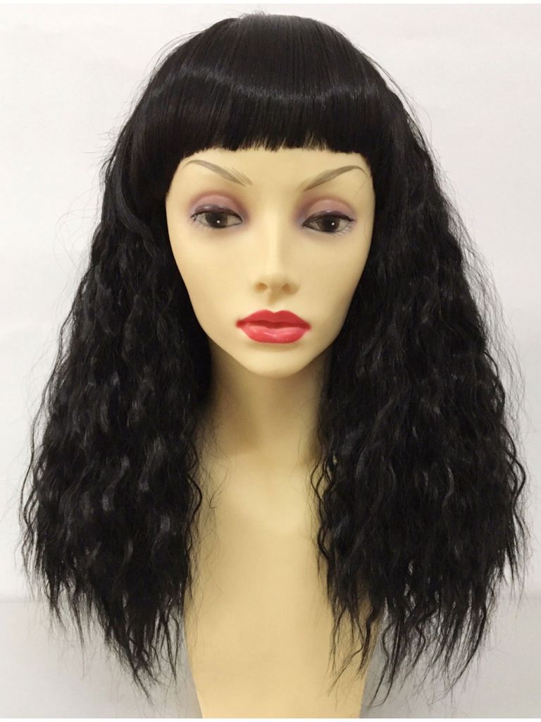 Black Wig Fluffy Waves With Bangs