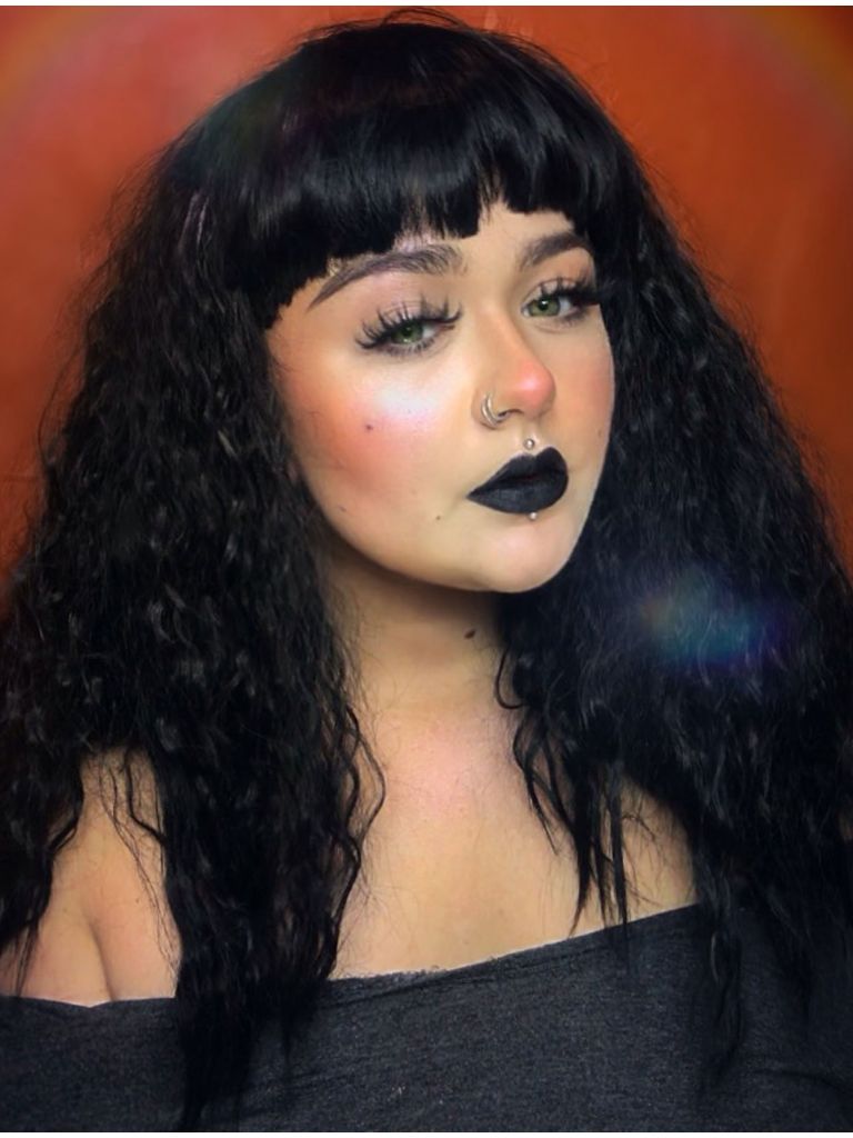 Black Fluffy Wig Wavy With Bangs