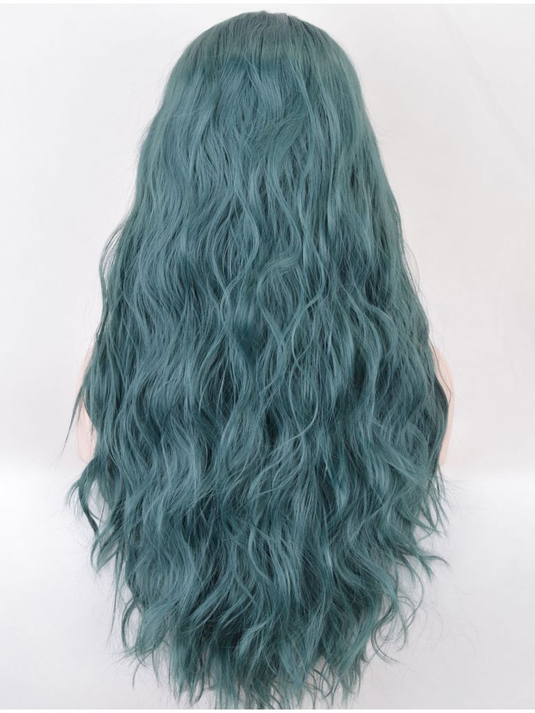 Green Wavy Lace Front Wig Long