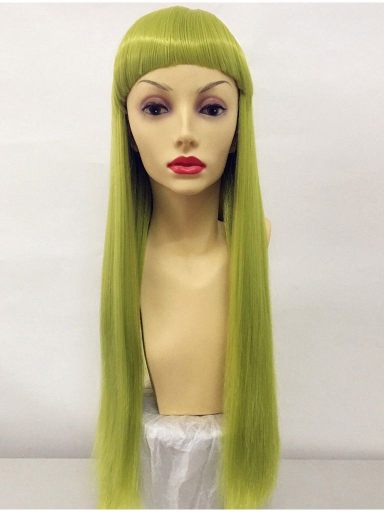 Light Lime Green Straight Wig With Bangs