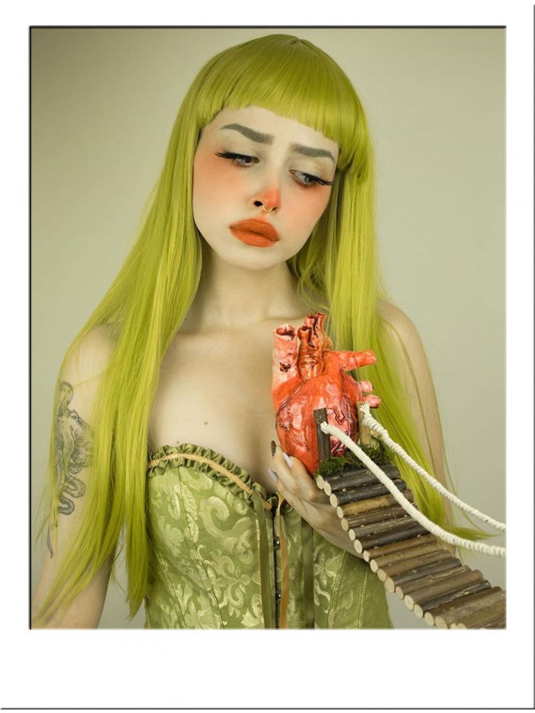 Long Light Green Lime Wig With Bangs