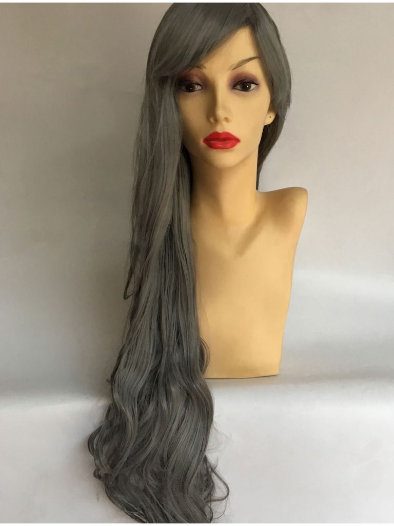 Long Dark Grey Curly Wig