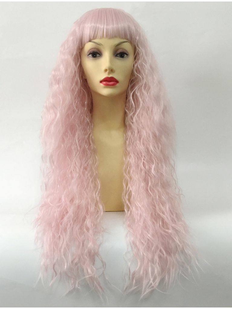 Pink Fluffy Wig Long With Bangs