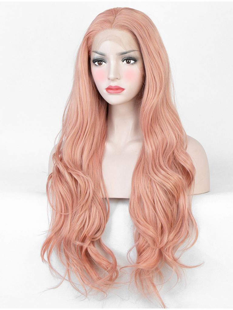 Pastel Peach Pink Wig Lace Front Wavy