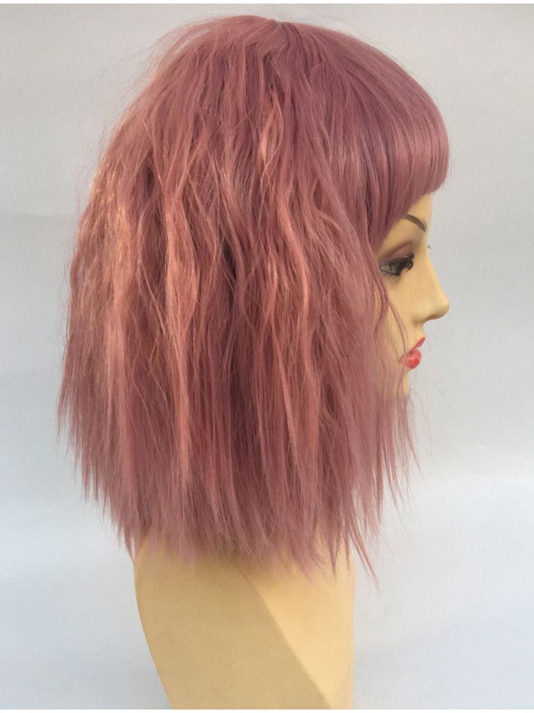 Pink Wig With Textured Wavy Hair