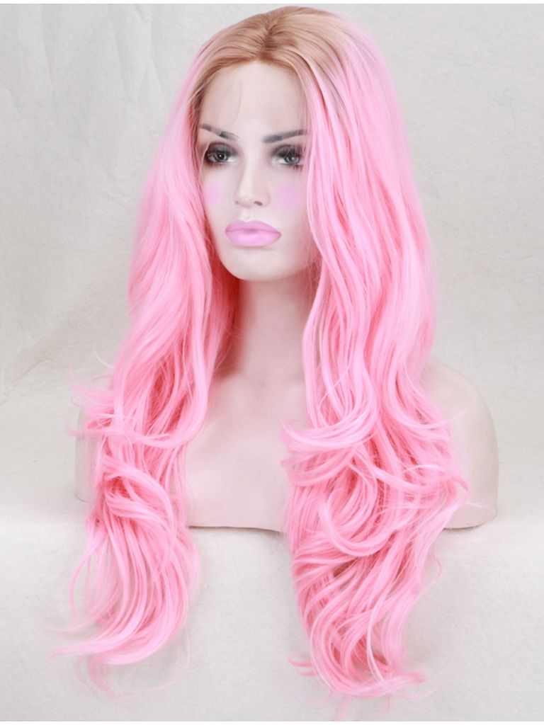 Pink Wig With Dark Roots