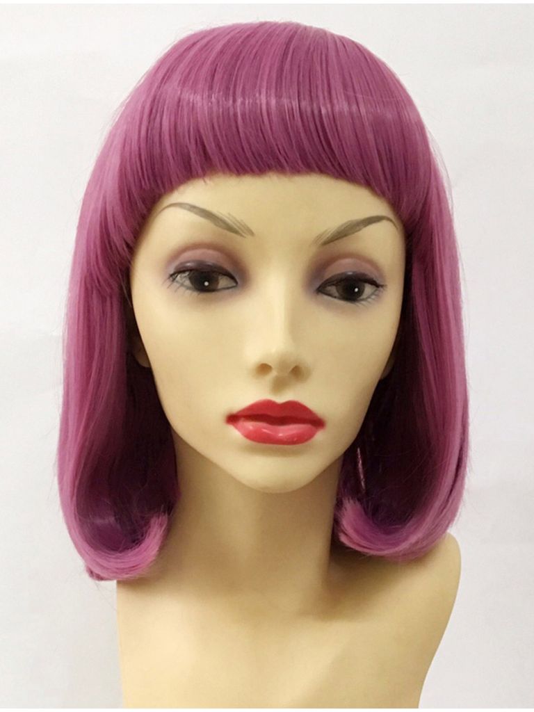 Preppy Pink Blunt Bob Wig With Bangs