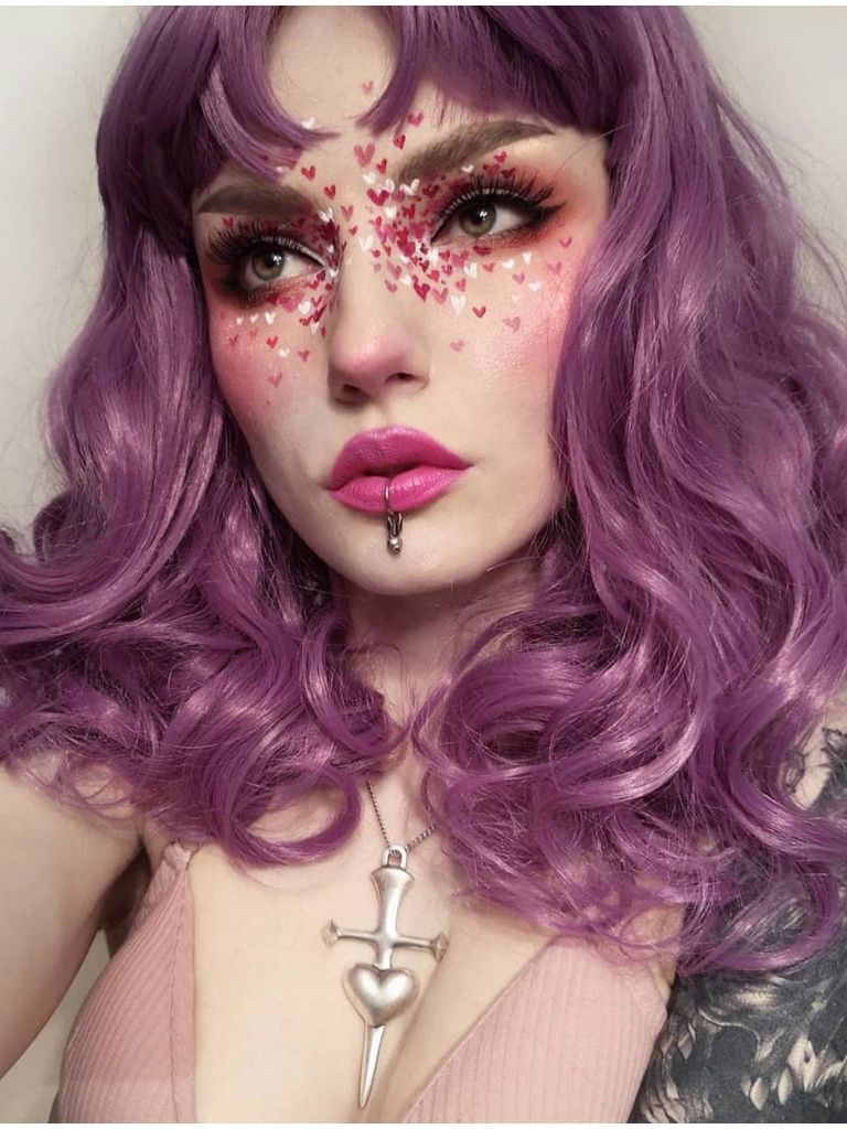 Mid Length Curly Purple Wig