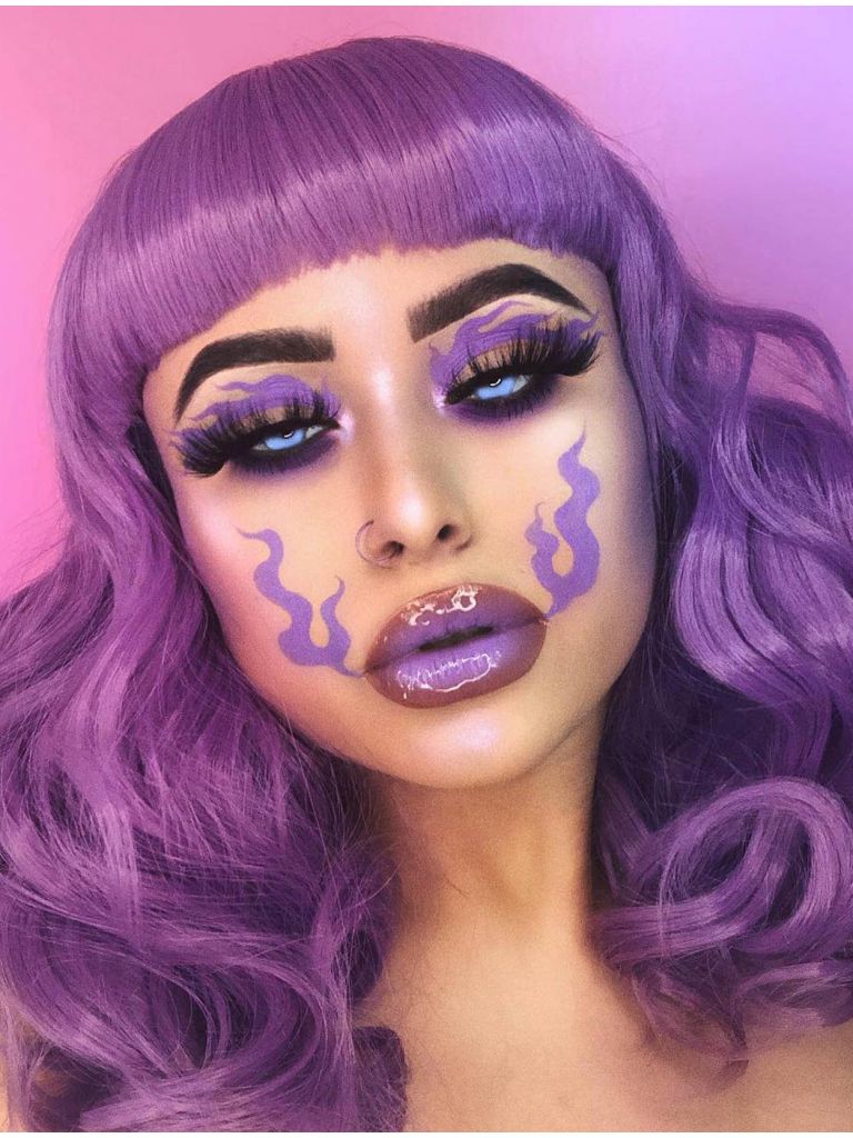 Purple Curly Wig With Short Bangs