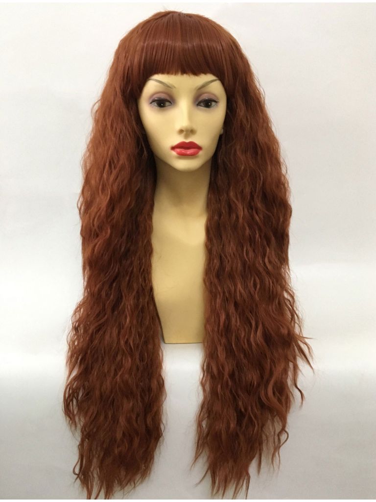 Redhead Wig With Bangs Long Wavy
