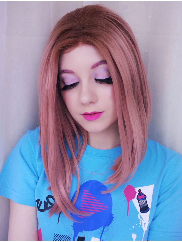 Metallic Pink Wig Bob Rose Gold