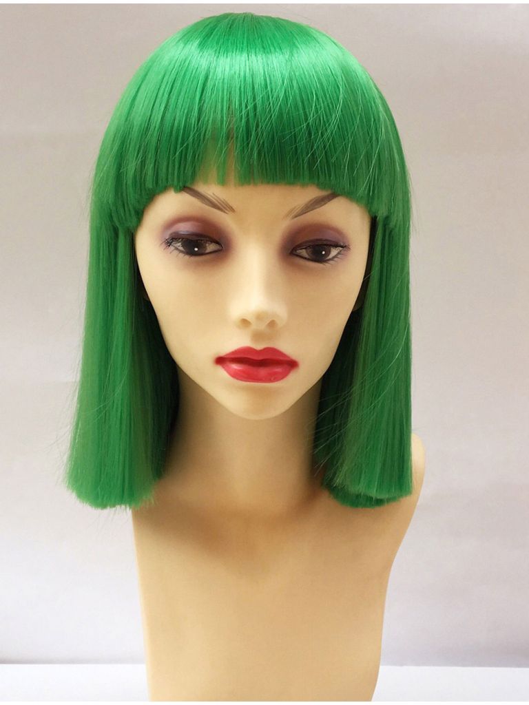 Short Green Bob Wig With Bangs