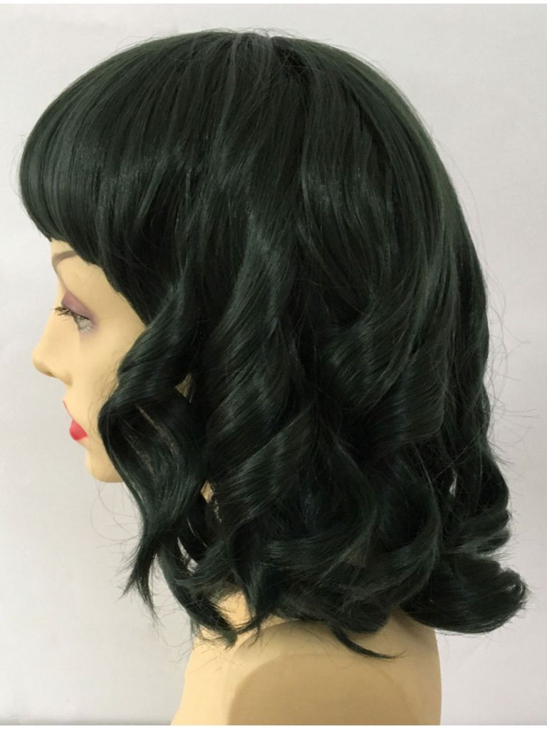 Green Wavy Wig With Bangs