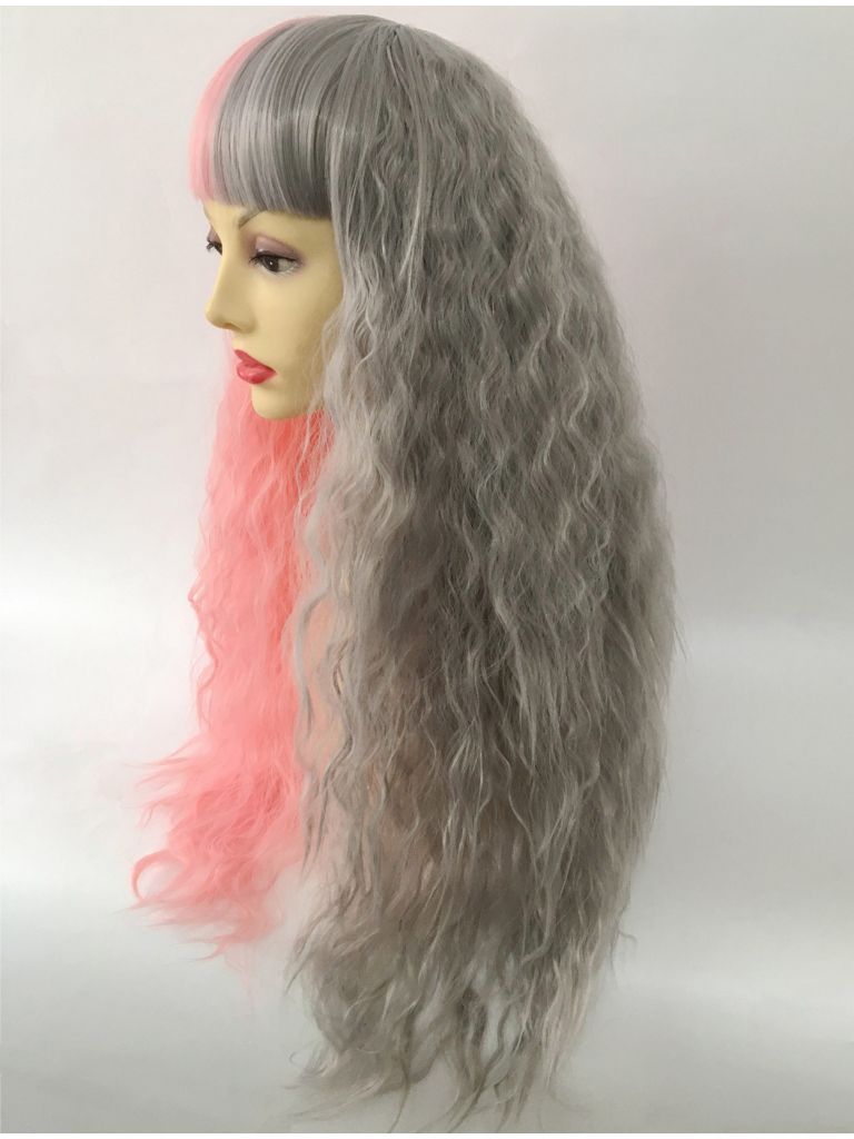 Half And Half Wig Pink Grey Split Dye