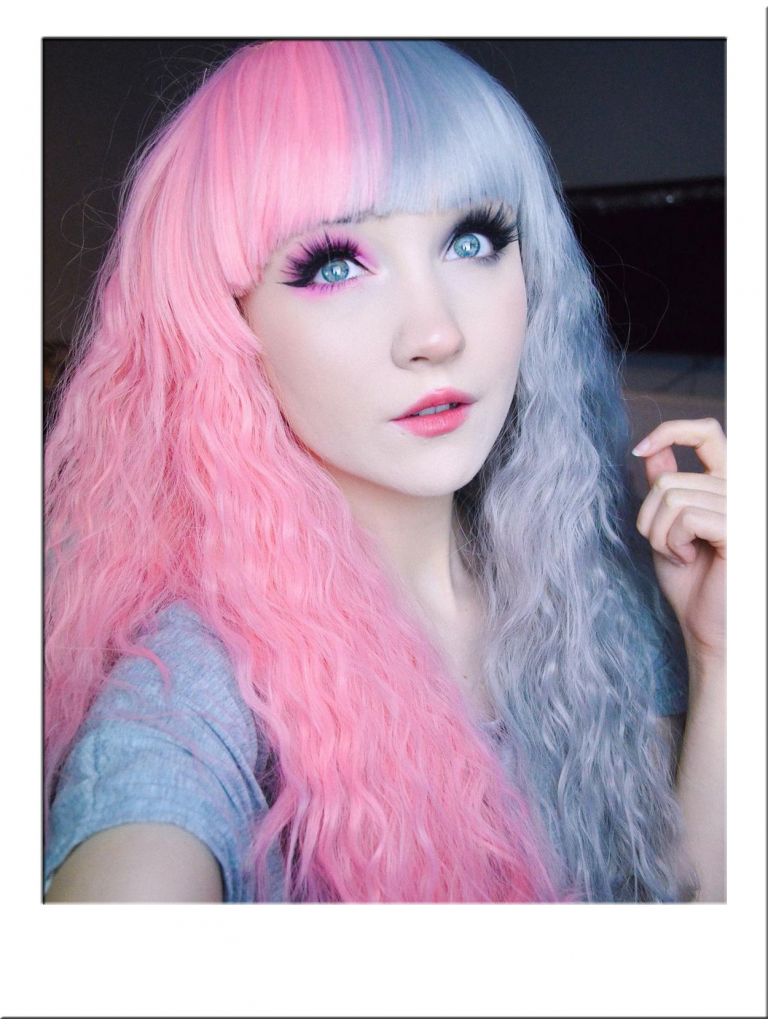 Half Pink And Half Grey Wig
