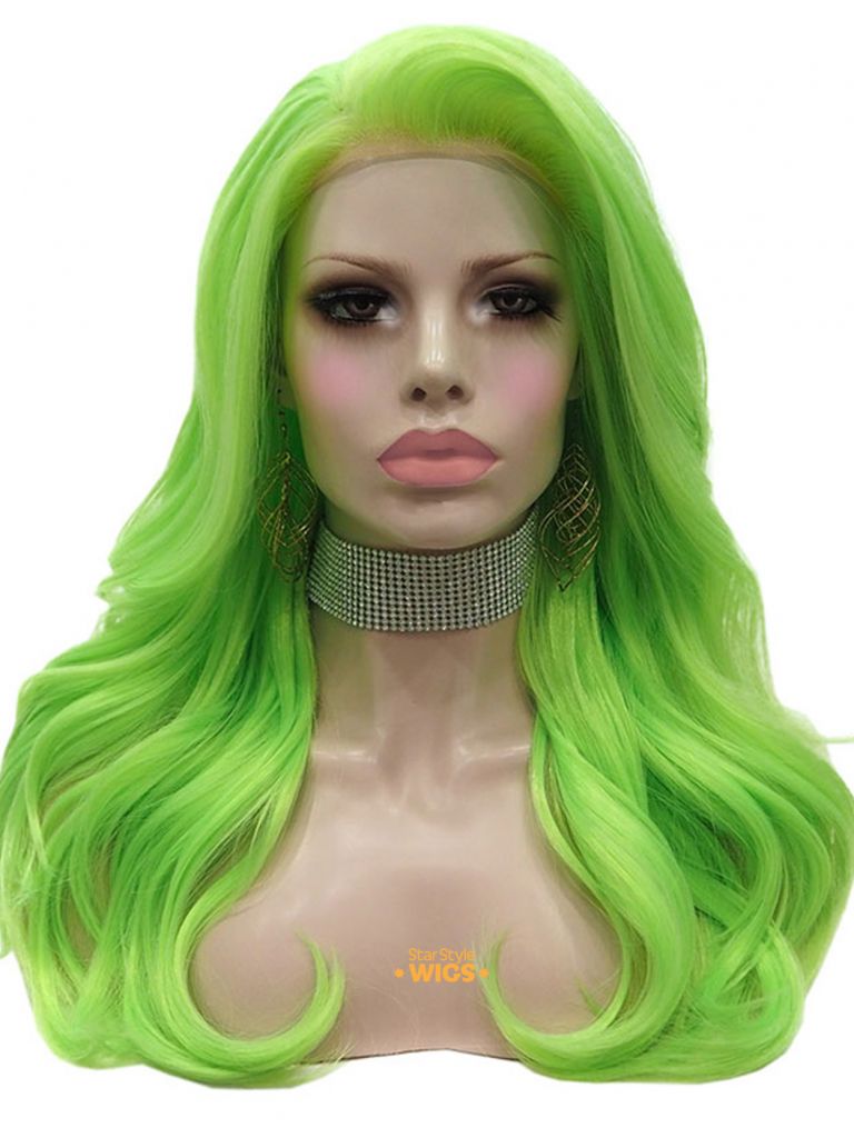 Neon Green Lace Front Wig Wavy