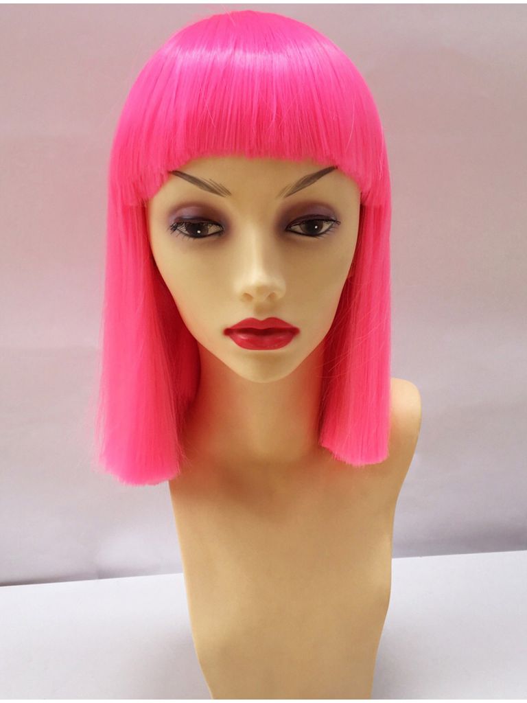 Neon Pink Bob Wig With Bangs