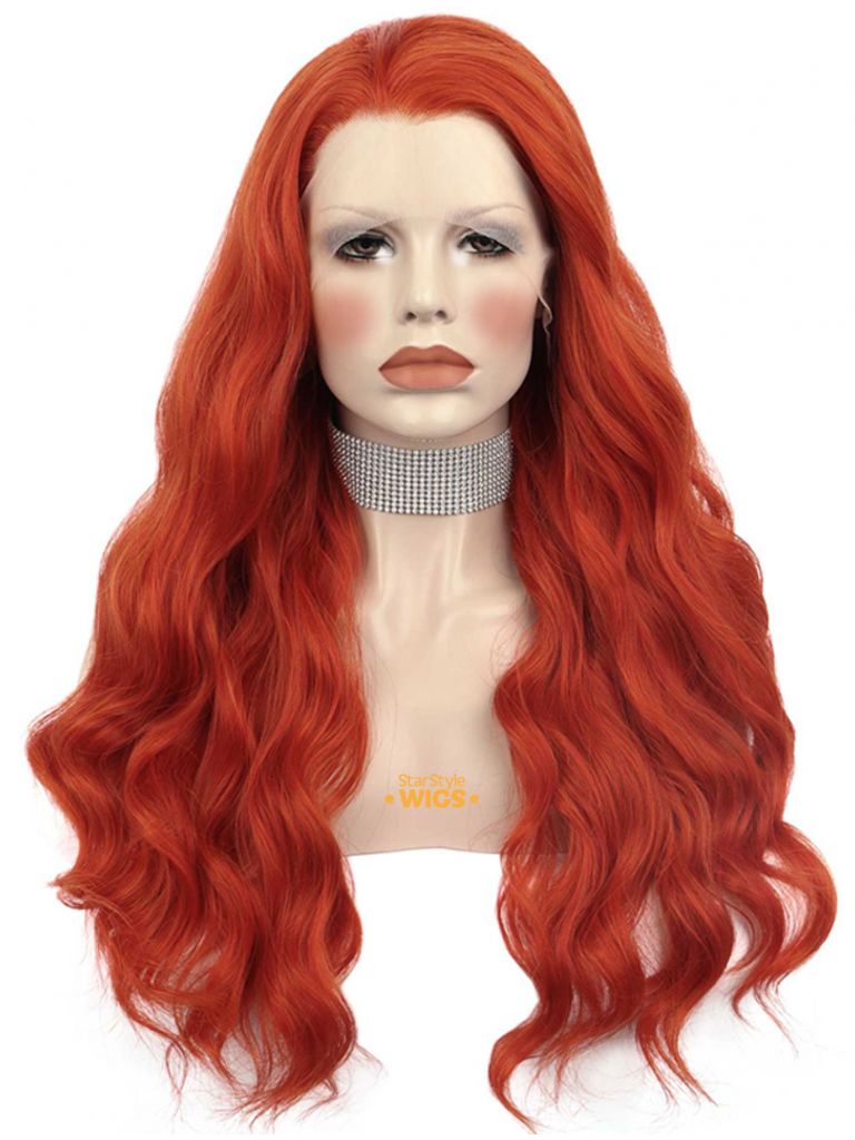 Orange Red Lace Front Wig Wavy