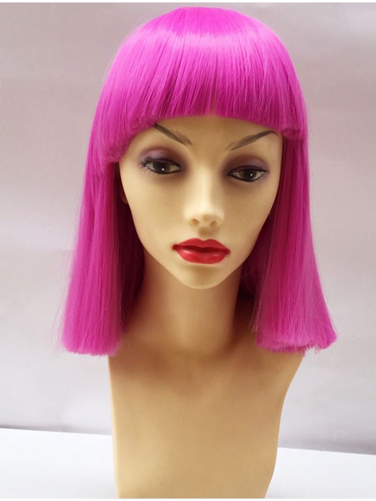 Magenta Pink Short Bob Wig With Bangs