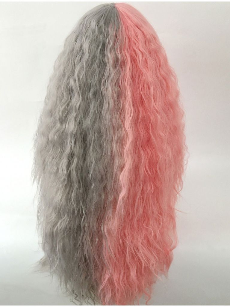 Split Hair Dye Wig Pink And Grey